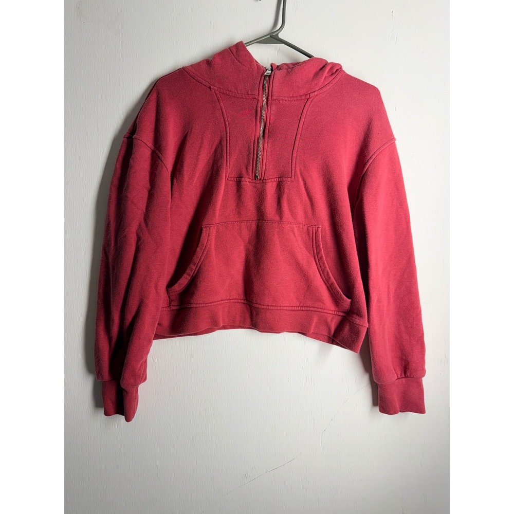 Primark Womens Red Quarter Zip Cropped Hoodie Sweatshirt Size S 6/8 Pocket